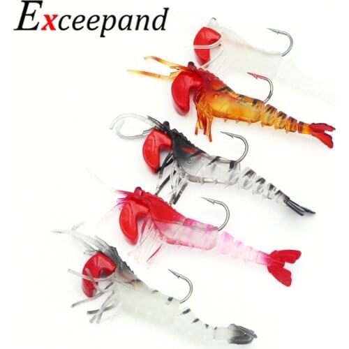 Exceepand 12g Jig Head Shrimp Fishing Lures with Hook Luminous Soft Bait Sea Bass Silicone Artificial Bait for Fishing Tackle