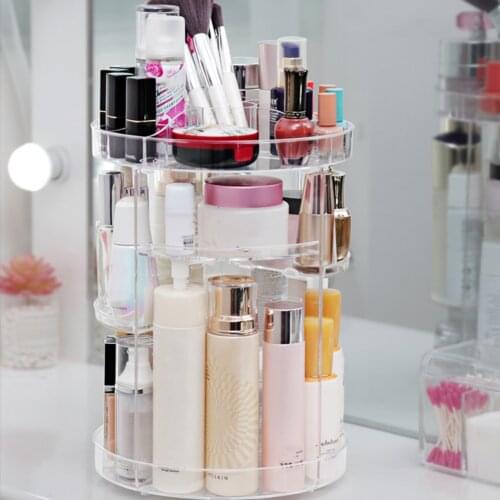 Transparent Rotating Makeup Organizer 3-tier Acrylic Clear Cosmetic Storage Case Makeup Skincare Display Spinning Rack