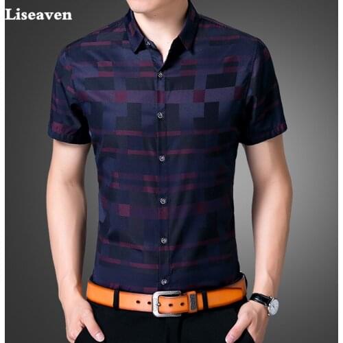 Liseaven Mens Shirt Brand Luxury Men Short Sleeves Dress Shirt Turn-down Collar Cardigan Shirt Men Clothing