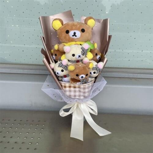 Cute Flower Bouquet Teddy Bear Stuffed Animal Plush Toy Cartoon Gift Box Creative Birthday Graduation Christmas Gifts