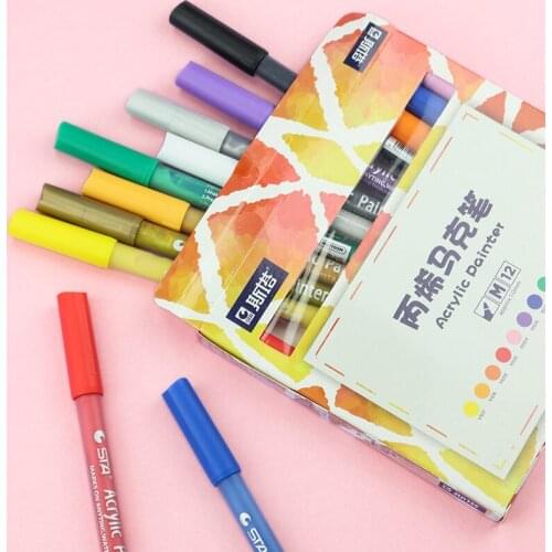 STA 1100 Acrylic Painter Marker 12/24/28 Colors Water-based Ink Art Creative DIY Graffit Canvas/Ceramic/Cloth Painting Supplies