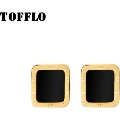 TOFFLO Stainless Steel Jewelry Rectangular Roman Numeral Earrings Square Black Shell Earrings For Female BSF222