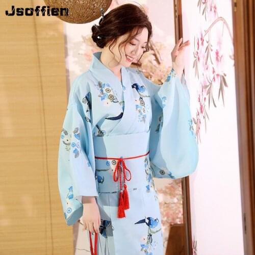 High Quality National Trends Women Sexy Kimono Yukata with Obi Novelty Evening Dress Japanese Cosplay Costume Floral Bathrobe