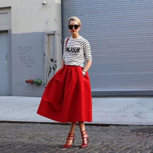 Fashion Streetwear Red Elegant Womens Skirts 2020 юбка Mid-Calf Ball Gown Satin Skirt Formal Evening Party Skirts for Ladies