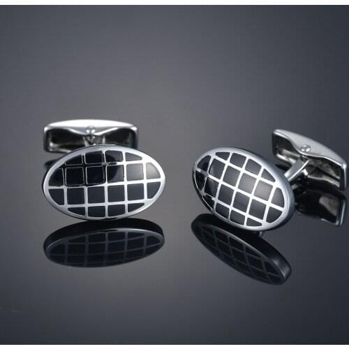 Jewelry Black Grid Oval Shape High Quality Classical Shirt Cufflinks for Mens French Cuff Buttons Cuff Link Gemelos Abotoaduras