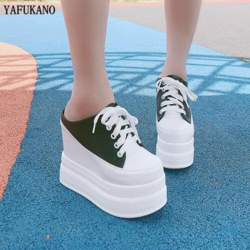 13Cm Super High Heels Wedges Women Slippers Muffin Thick Sole White Sneakers Platform Increase Casual Slides Semi Slippers