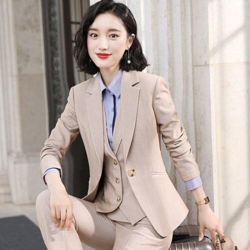 Womens new style long-sleeved professional suit pants suit ladies fashion suit OL temperament overalls business dress two-piece