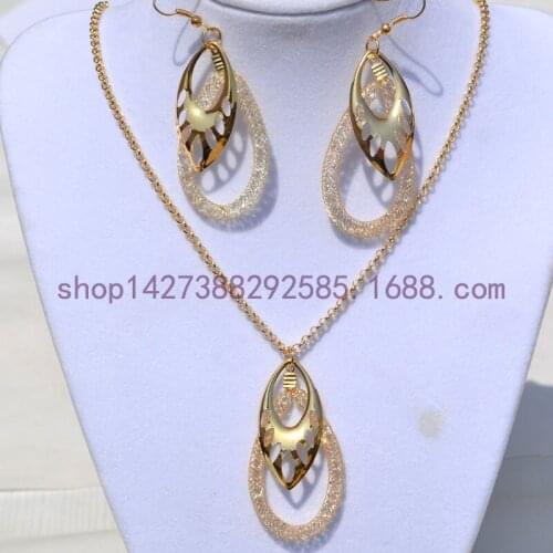 High Quality Crystal Jewelry Sets Copper Drop Hallow Pendant Party Necklace And Earring Pure Gold Color Decoration For Women