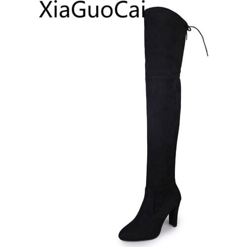 Winter New Womens High Heel Boots Large Size Matte Over The Knee Women Boots Slip-On Pointed Toe Long Boots for Girls