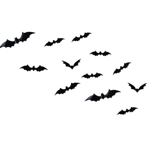 12Pcs Halloween 3D Black Bat Wall Stickers Halloween Party DIY Decorative Wall Decals Halloween Scary Bat Detachable Stickers
