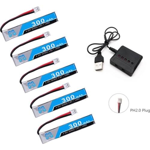 1S HV 3.8V 300mAh 30C 4.35V FPV Lipo Battery PH2.0 Plug and Charger For Snapper6/7/8 UK65 RC Drone Accessories