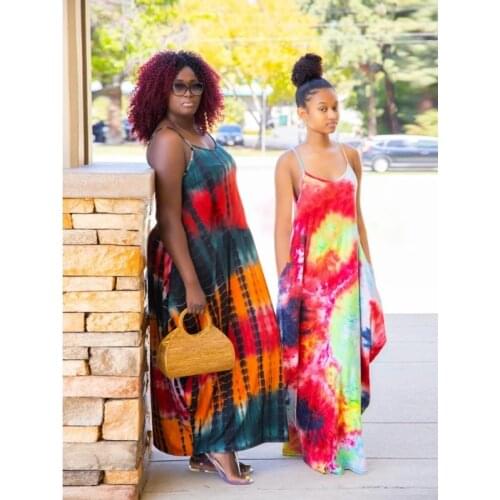 2021 New M-5XL Large Size Halter Dress Ladies Fat Dress V-neck Loose Long Dress Tie-dyed Street Fashion DASHIKI Casual Dress