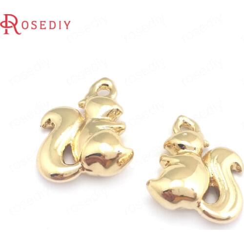 39921)10PCS 12.5x15MM 24K Champagne Gold Color Brass Squirrel Charms Pendants Jewelry Making Supplies Diy Findings Accessories
