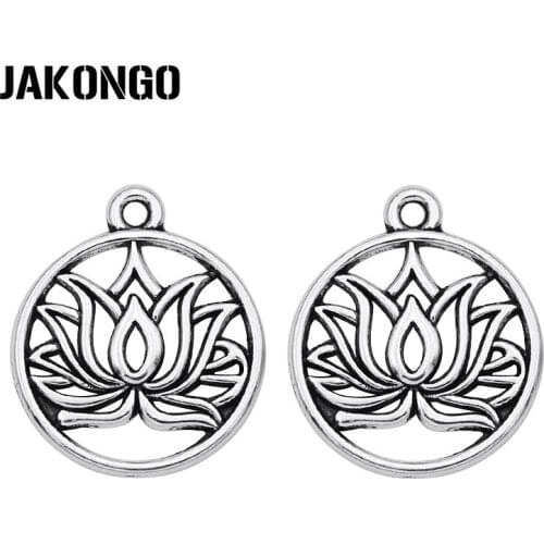 40PCS Antique Silver Plated Lotus Flower Charms Pendants for Jewelry Making Bracelet DIY Accessories Craft 22x19mm