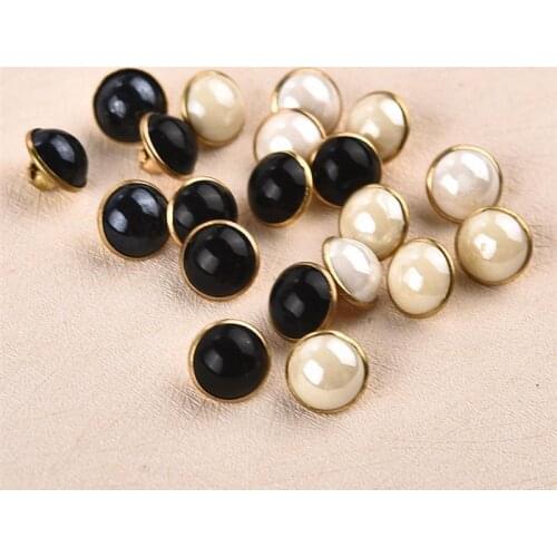 50Pcs/bag Pearl Shank Buttons White Black Color Metal Back 10mm Sewing Buttons Sewing Scrapbooking Garment DIY Decoration