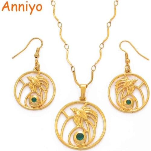 Anniyo Flying Bird Pendant Necklaces & Earrings sets with green stone,Papua New Guinea Jewellery PNG Festival Gifts #107706