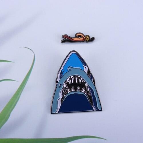 Jaws 1975 Midnight Swim 2 Piece Enamel Pin Movie fans accessory