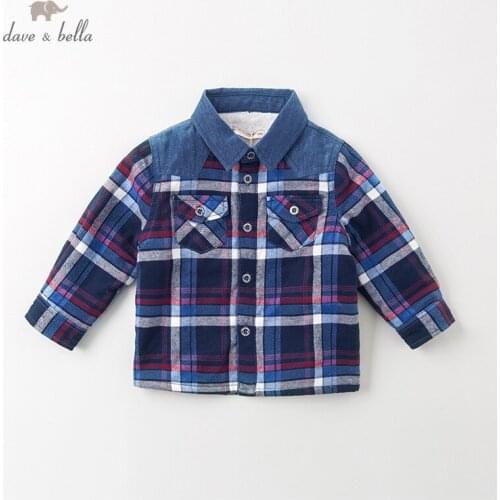 DB11765 dave bella baby boy winter plaid cotton shirt top children tees handsome clothes high quality