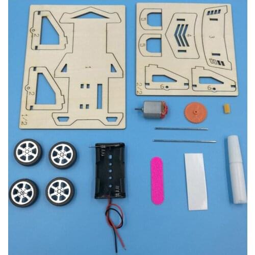 1 Set DIY Assembly Racing Physical Science Experiment Technology Educational Wooden Toys Car Vehicle Model Kit
