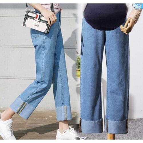 Pregnant womens jeans pants hold abdominal loose spring autumn pregnancy straight maternity trousers pantalones maternales
