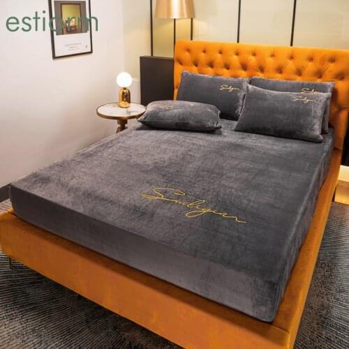 Elastic Fitted Sheet,Soft Winter Warm MIlk Velvet Bed Sheet,Single Double Queen king Size Flannel Bed Mattress Cover/Protector