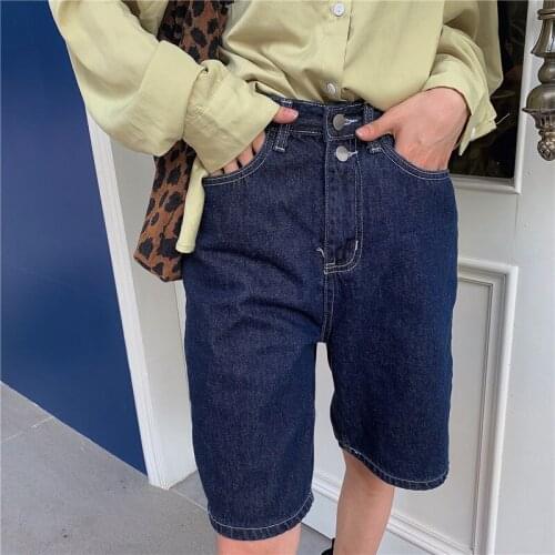 HziriP 2020 Summer Women Jeans Short Pants Knee Lenght Straight Thin High Waist All Match Loose Denim Female Vintage Casual