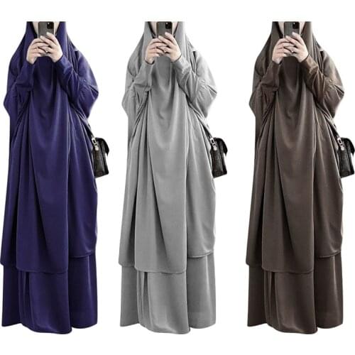 Eid Hooded Muslim Women Abayas Skirt Sets Hijab Dress Prayer Garment Jilbab Abaya Long Khimar Ramadan Gown Islamic Clothes Niqab