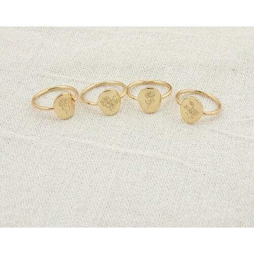 Dainty Birth Flower Ring Stacking Memorial Ring Gold Plated Engraved Ring For Women Dropshipping