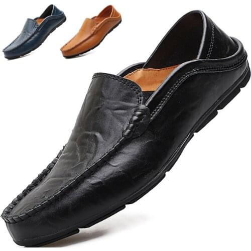 Leather bean shoes mens lazy shoes plus size mens shoes casual shoes