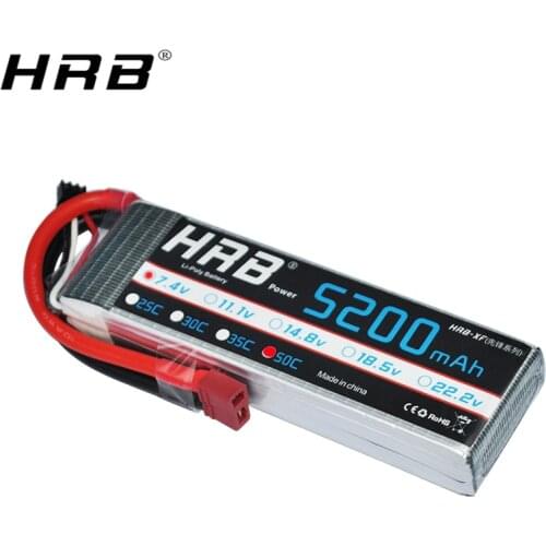 HRB 2S 7.4V Lipo Battery 5200mah XT60 T Deans EC3 EC5 XT90 TRX For Racing Buggy Car Truck FPV Airplanes Drone Boat RC Parts 50C