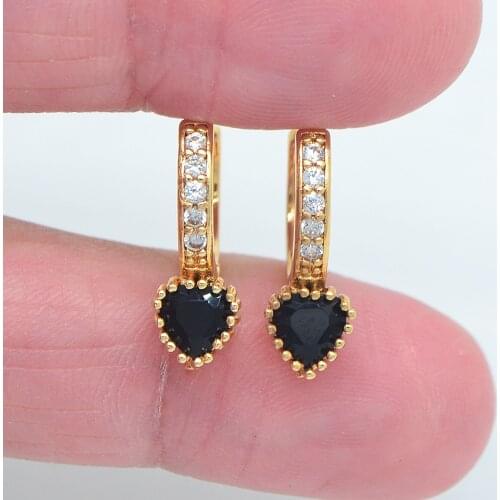 Fashion Gold Color Women Black Cubic Zirconia CZ Love Heart Huggie Hoop Earrings