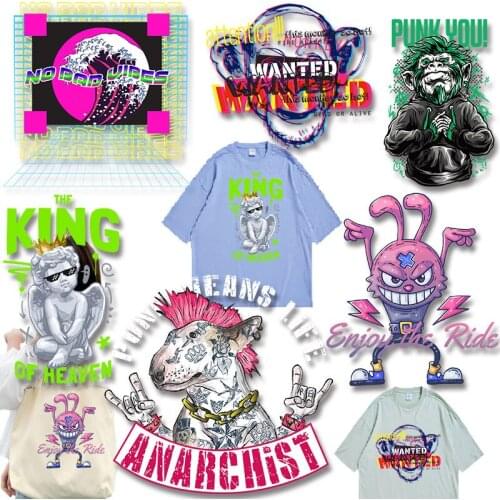 Cartoon animal rabbit monkey pattern Heat Vinyl Ironing Stickers Decor Patches for Clothing DIY T-shirt DIY Letter Stickers