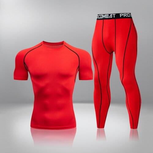 High Quality 2021 Mens Sports T-Shirts Quick Dry Running Clothes Gym Breathable Muscle Compression MMA Set Summer