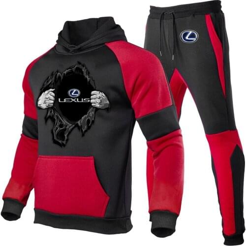 2021 Autumn 2Pcs Lexus Sport Suit Fitness Solid Color Mens Tracksuits Hooded Pullover Sweatpants Sweatshirt Casual Pants Sets