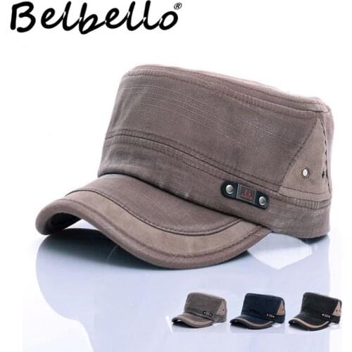 Belbello New style spring hat korean fashion mens and womens flat caps spliced maked old army cap sunshade cap