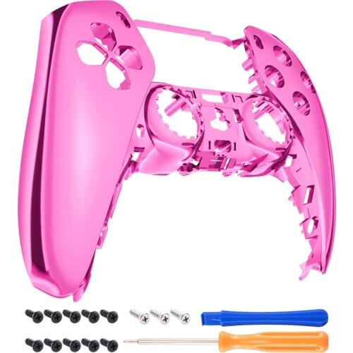 EXtremeRate Custom Chrome Pink Glossy DIY Replacement Front Housing Shell Cover Faceplate for PS5 Controller