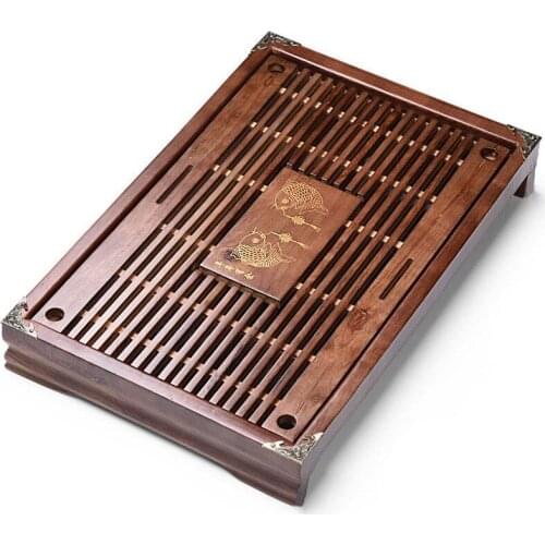 Solid Wood Tea Tray Drainage Water Storage Kung Fu Tea Set Drawer Tea Board Table Chinese Tea Ceremony Tools,Fish