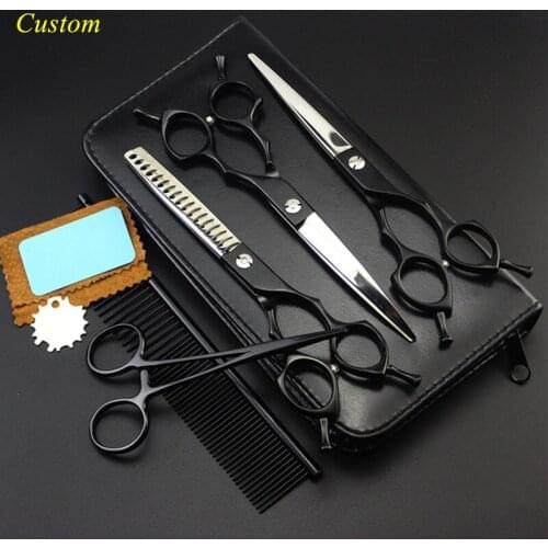 Custom 5 kit japan steel 6.5 inch black Pet dog grooming hair scissors cutting shears pet thinning barber hairdressing scissors