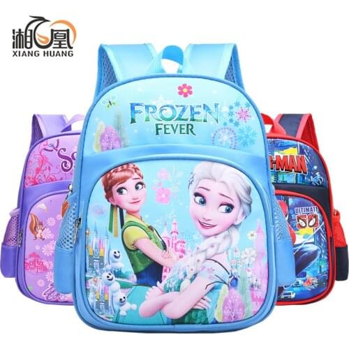 Disney Anime Figure School Bag Frozen Princess Elsa Sofia Marvel Spider Man Iron Man Cute Waterproof Backpack Cartoon for Kids