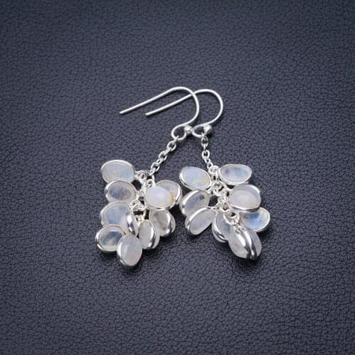 StarGems Natural Rainbow Moonstone Handmade 925 Sterling Silver Earrings 2" D6538