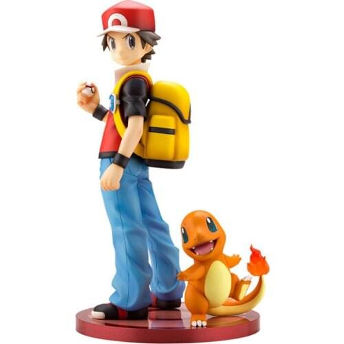 Janpan Genuine ARTFX J Pokemon Red Anime Figure Dolls Ash Ketchum with Charmander Action Figure Collection Hand-model Toys Gifts