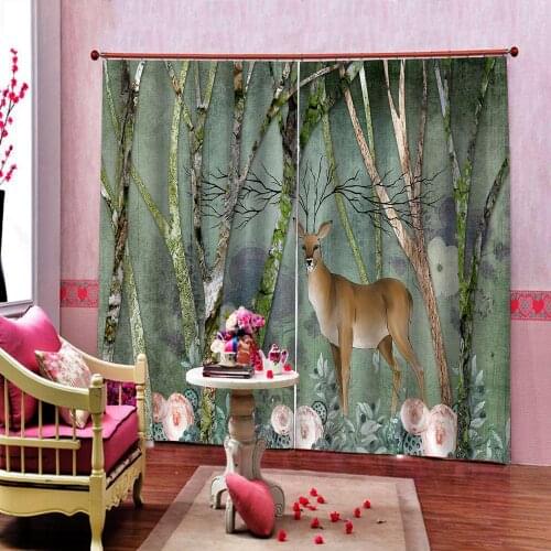 Fashion Luxury Customized 3D Curtain Flowers Forest fawn photo Blackout Window Drapes For Living room Bedroom Home Decor Sets