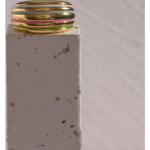 Terndy Colorful Stripe Stainless Steel Gold Plated Party Jewelry Rings For Women Girls Cute Elegant Waterproof Tarnish Free