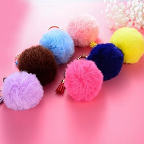 1PCS Fake Rabbit Fur Ball KeyChain Pompom Key Chain tassel Key Rings Pompon Women Car keychain female bag pendant Jewelry YS-315