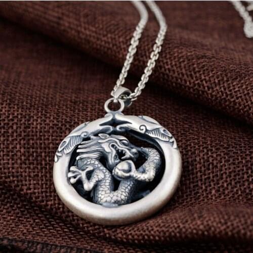 2019 Real 100% 925 Sterling Silver Dragon Pendants for Men Vintage Animal Thai Silver Jewelry Gifts Accessories Without a Chain