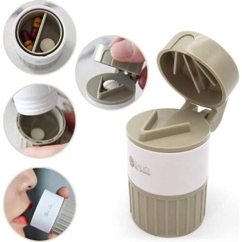 4 In 1 Pill box Case pill cutiing/Grinder/storage Medicine Splitter Powder Tablet Crusher Cutter Pills Dispenser Drug Organizer