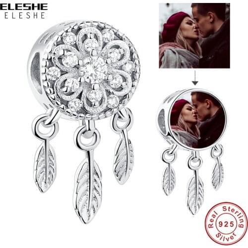 ELESHE 100% 925 Sterling Silver CZ Dreamcatcher Charm Beads fit Charm Bracelets Personalized Custom Photo DIY Jewelry
