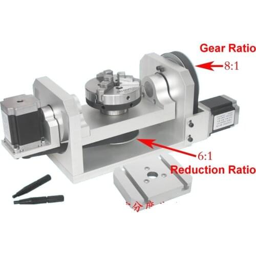 CNC 4th Axis 5th A Aixs Rotary Center Height 98mm 100MM Chuck T Slot Table 100MM * 125MM Gear Ratio 8: 1 Reduction Ratio 6:1