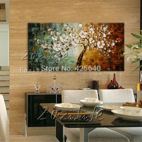 Tree red gold flower Painting hand painted canvas oil painting 3D texture Wall Art Pictures For Living Room quadros caudro decor