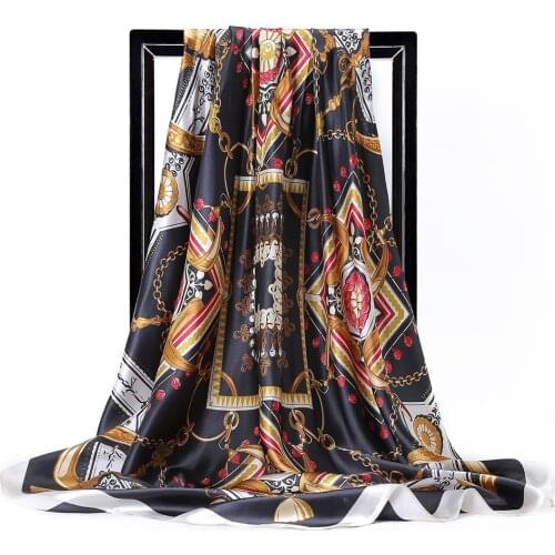 Womens Silk Bandana Scarf 90*90cm Long Scarf and Face Mask Large Satin Turban Headband for Ladies Handkerchiefs Hair Kerchief